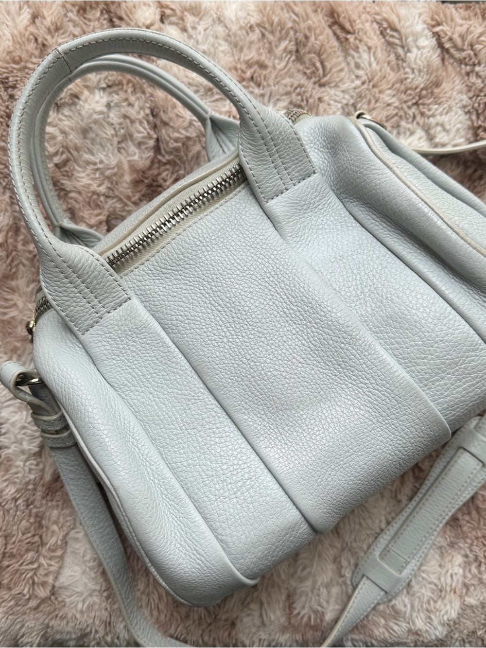 Alexander Wang Pebbled Leather “Rocco” Satchel Bag in Light Gray
